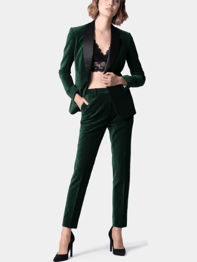 

Customize 2 Pieces Sets Velvet Womens Business Suits Formal Pant Suits Weddings Tuxedo Female blazer Trouser Suit Cotton