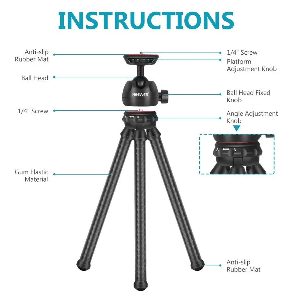 Neewer 12 дюймовый гибкий штатив Трипод для мобильного телефона мини фотоаппарата
