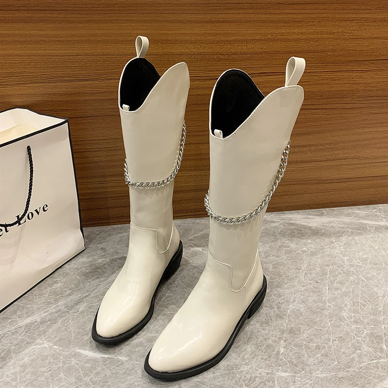 

High Boots Fashion Autum Women Long Boots Mid-Calf Heels Women Pointed Toe Shoes Female Winter Zipper Knight Boots Femmes Bottes