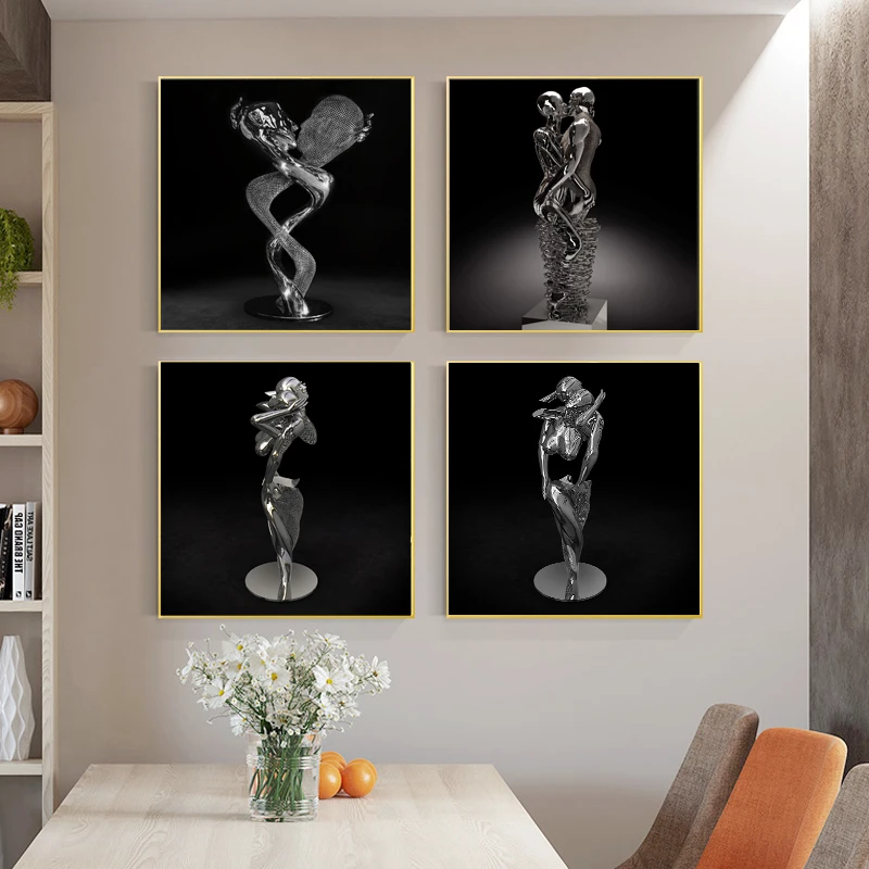 Скандинавская Металлическая Статуя пар холст картина плакаты и абстрактная