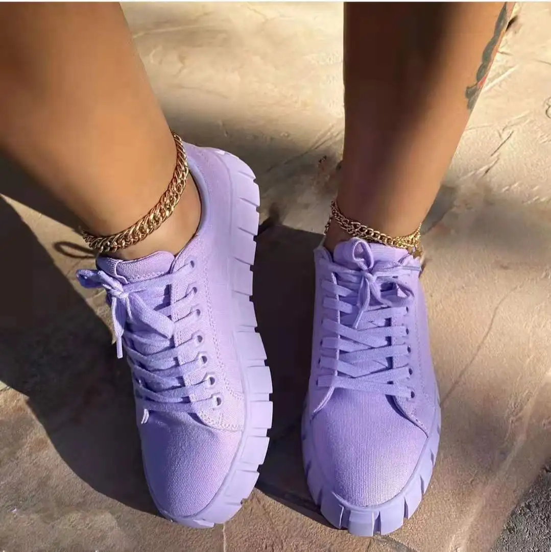 

Women Sneaker Light Fashion Breathble Vulcanized Shoes Platform Lace Up Casual Solid Color Shoes Non-slip Canvas Shoes 2021 New