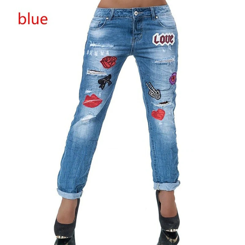 

Jeans Woman Denim Trousers Women Clothing Low Waist Jeans Streetwear Embroidered Jeans Fashion Low Waist Slim Fit Ripped Jeans