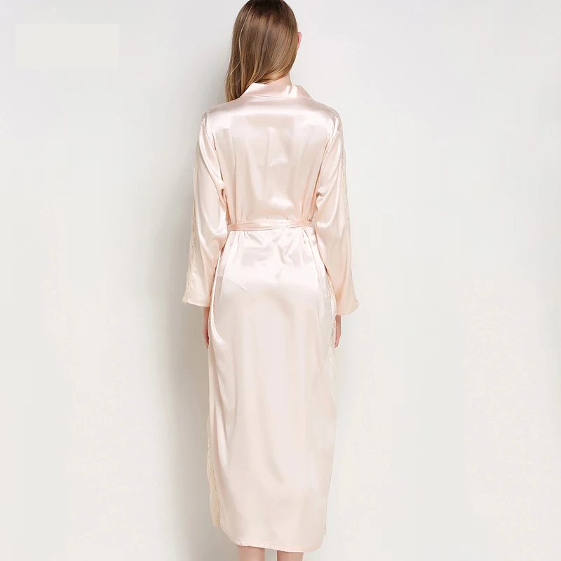 BESCSHERE шелковая сатиновая пижама халаты женское кружевное платье с длинными