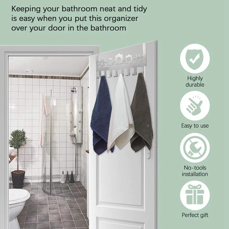 

Stainless Steel 6-Hook Storage Rack over the Door Hooks Hanger Rack Clothes for Cloth Pants Hat Towel