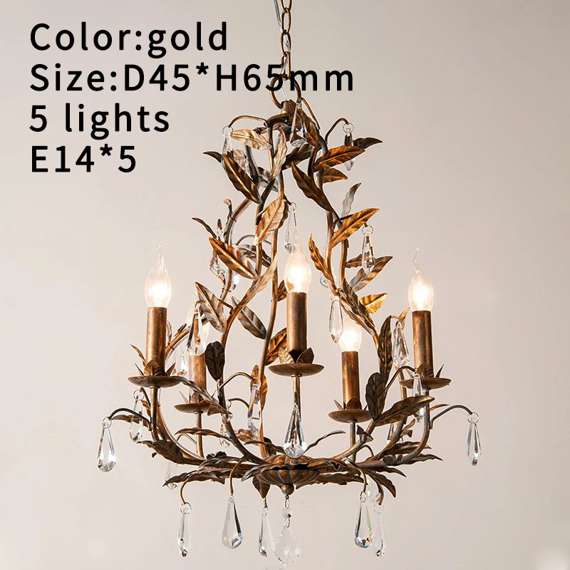 

Vintage metal chandeliers with K9 crystal lustre classic country style antique drop lighting for hallway corridor hanging lights