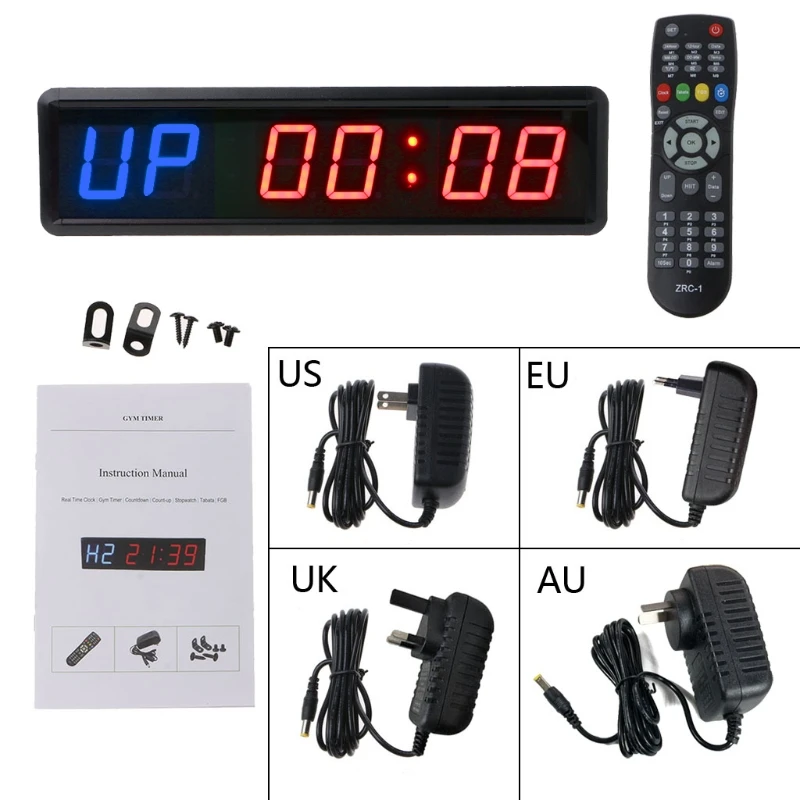 

1.8 Inch 6-digit Gym Timer Stopwatch with Remote for Gym Fitness Training Ideal Interval Timer Clock Red and Blue