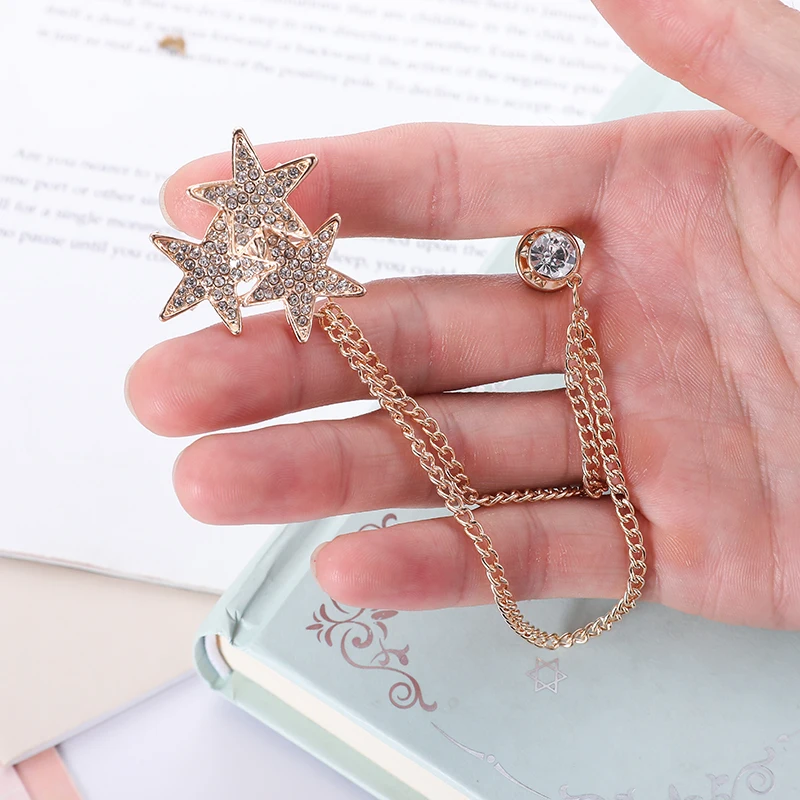 Модная металлическая брошь стразы из цинкового сплава со звездами и кисточками