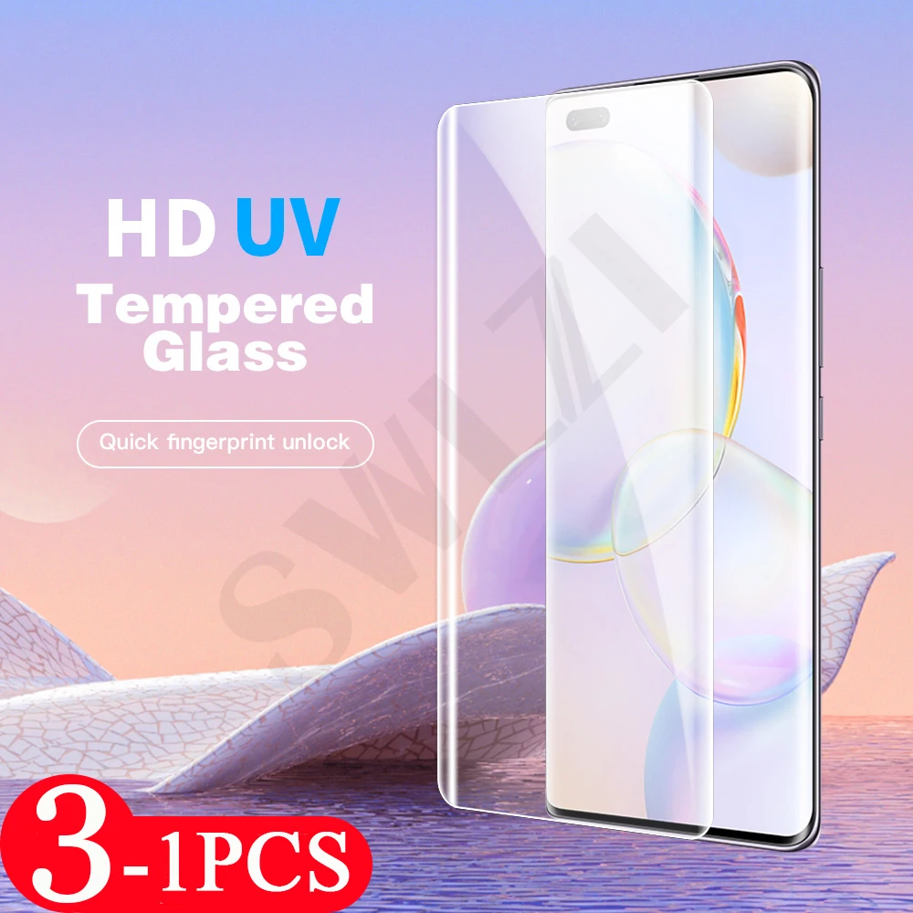 

3-1Pcs UV tempered glass for Huawei honor 50 mate 40 RS 40E V40 lite P40 30 30E P30 20 nova 8 7 pro plus phone screen protector