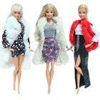 3 комплекта, модная теплая зимняя одежда, мягкое меховое пальто + кожаная юбка с цветочным принтом, аксессуары для куклы Барби, игрушка для девочек