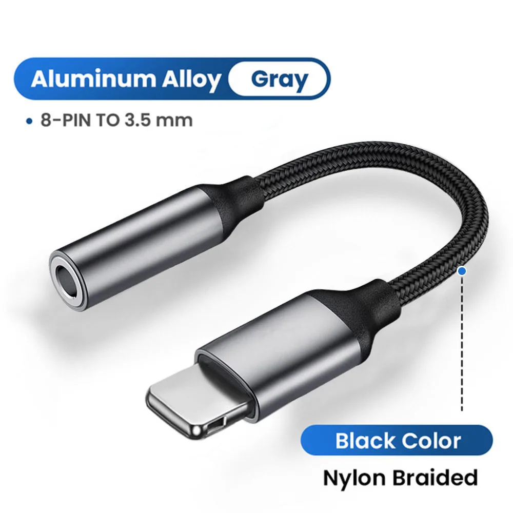

Headphone Adapter 8 Pin For IOS To 3.5mm Headphone Jack Cable Male To Female Nylon Woven Audio Adapter For IPhone 12