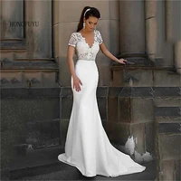 vestido de noiva lace appliques ball gown african v neck wedding dresses 2021 vintage short sleeves bride dresses