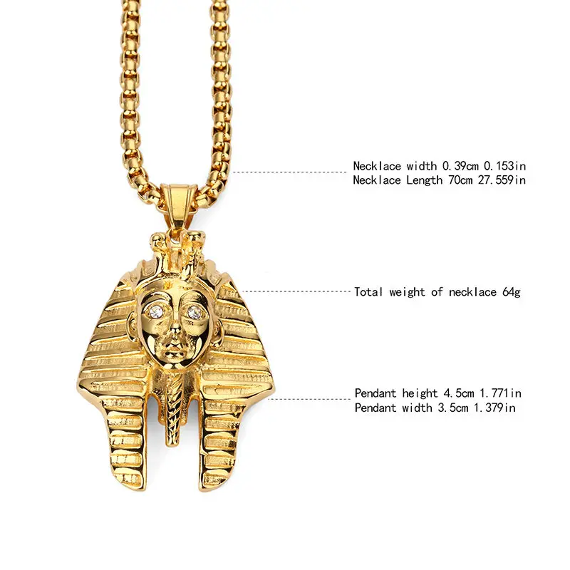

Stainless Steel Golden Classic Egyptian Pharaoh Head Pendant Necklace Metal Pendant Mens Hip Hop Jewelry