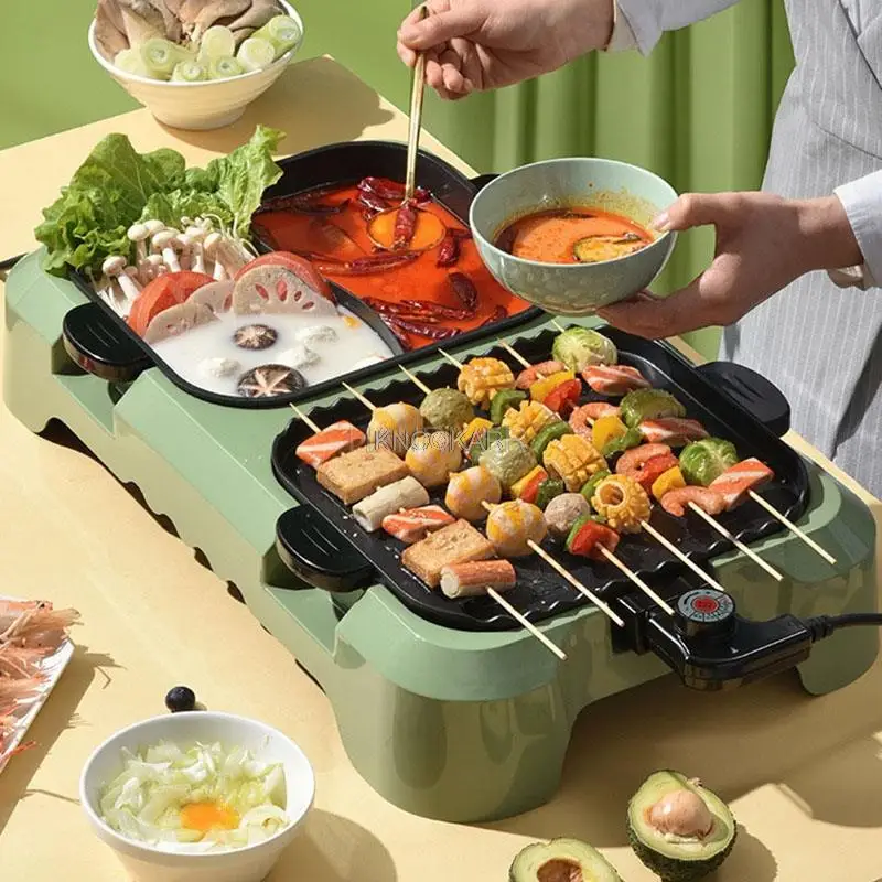 

Larger 2 in 1 220V Electric Hot Pot Oven Smokeless Barbecue Machine Home BBQ Grills Indoor Roast Meat Dish Plate Multi Cooker