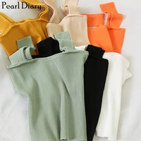 pearl diary knitted tank crop top rib knit tank summer slim basic solid sleeveless tank top women sexy solid strappy crop tank