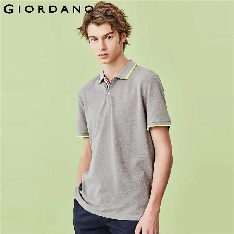 Мужская рубашка поло с коротким рукавом Giordano контрастная отложным воротником и