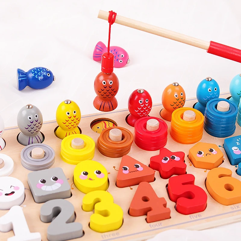 

Wooden Number Puzzle Game Toys for Toddlers - Fishing Game Math Matching Toy Board for Age 3 Years Olds Kids