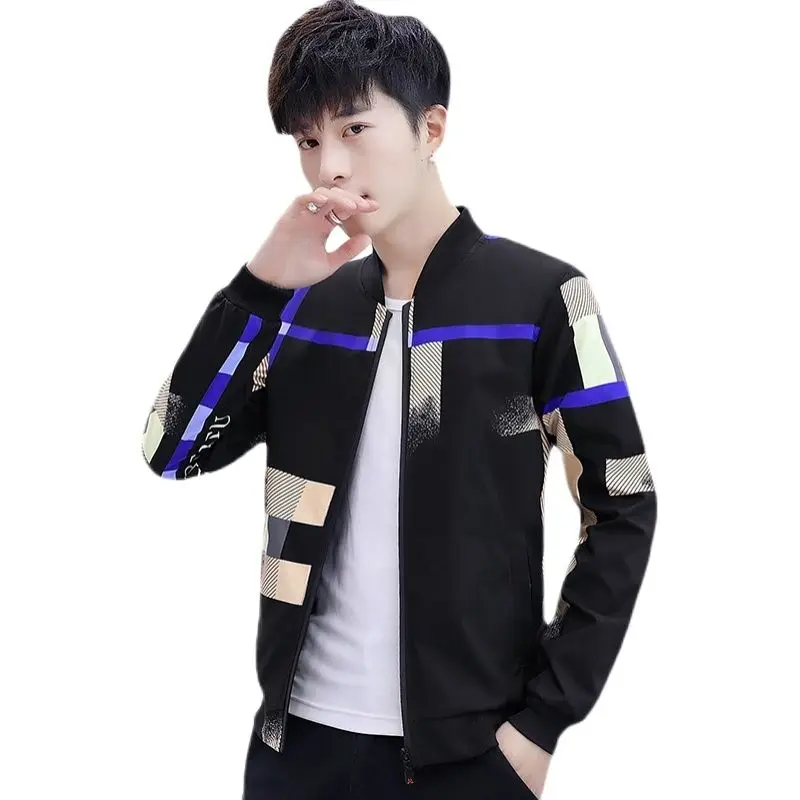 Мужская приталенная куртка-бомбер повседневная бейсбольная ветровка с принтом