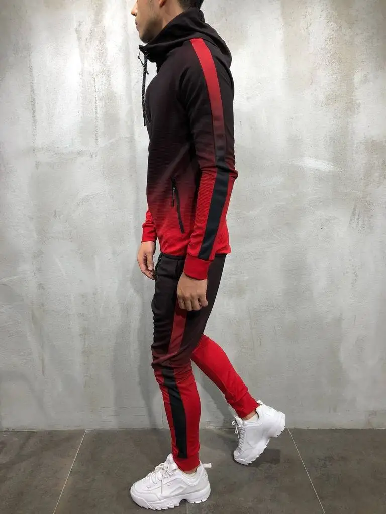 

3D gradient printing fashion zipper hip hop sports slim fit men's suit