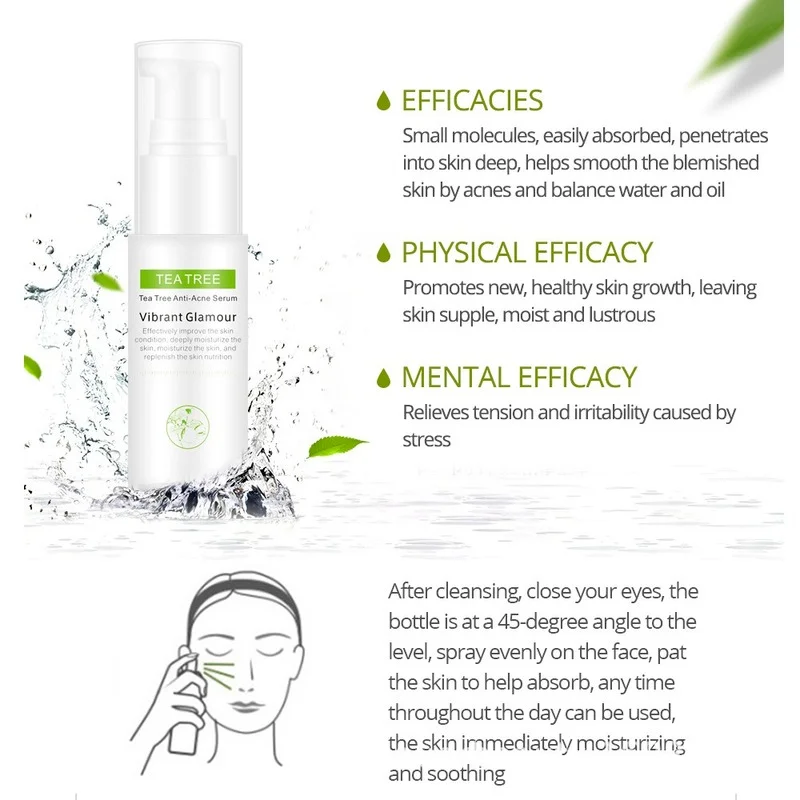 

VIBRANT GLAMOUR Tea Tree Anti-Acne Serum Water Oil-control Acne Toner Scar Cream Treatment Youth Acne for Face Skin Care Product