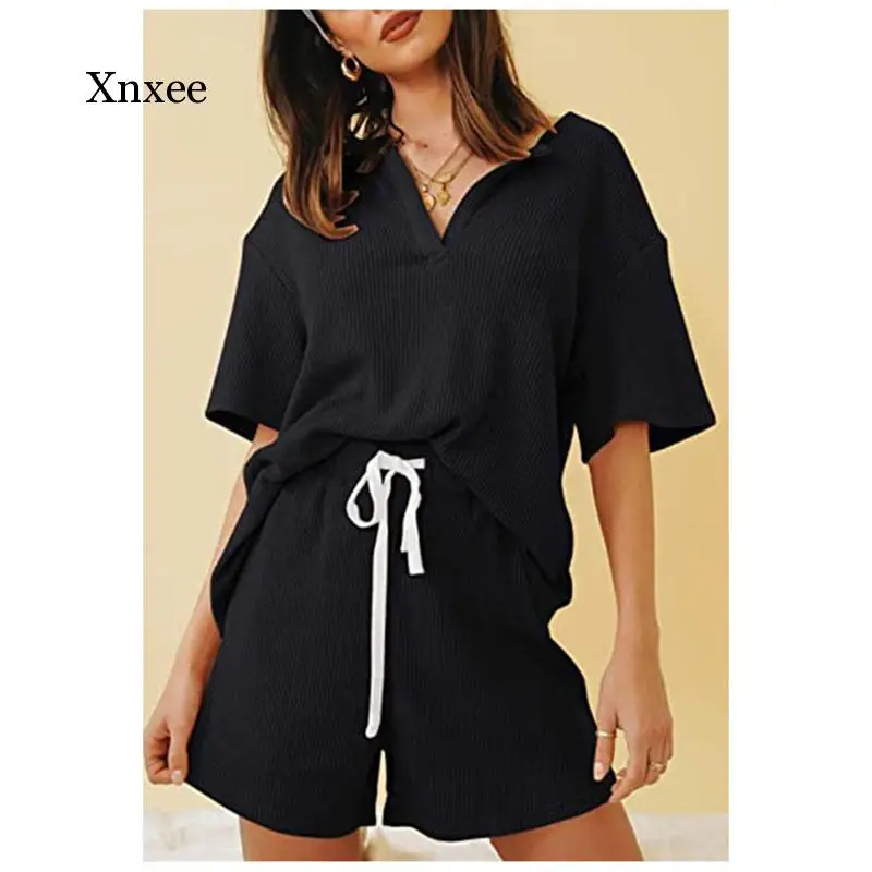 

Women's Tracksuit Summer Short Sleeve Casual Shorts 2 Piece Suit Home Furnishing Pure Suit Fitness Sportswear Outfits Clothing