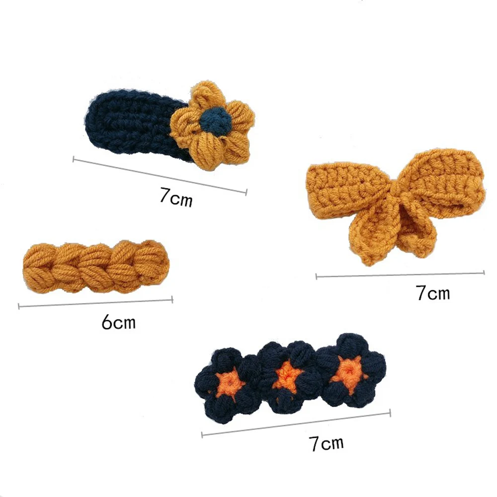 

Autumn Winter 4Pcs/Set Adorable Woolen Knitted Bowknot Flower Hair Clip Sweet Simple Hairpin Women Girls Hair Accessories