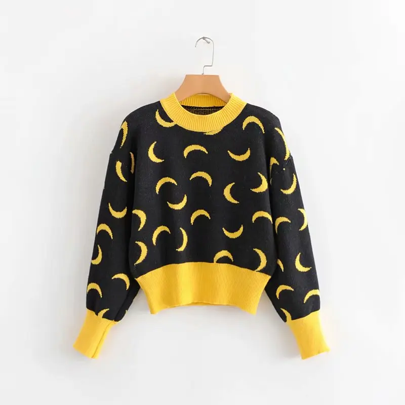 Женский короткий свитер с капюшоном повседневный свободный жаккардовый круглым