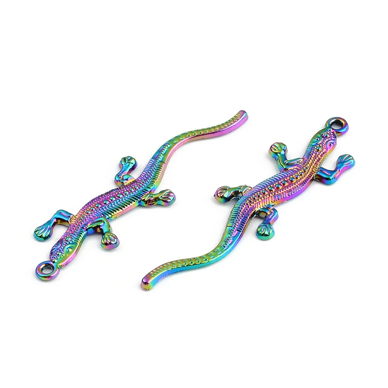 

2PCS Rainbow Multicolor Zinc Based Alloy Pendant Gecko Avatar DIY Alloy Jewelry Making Accessories For Necklace Earring