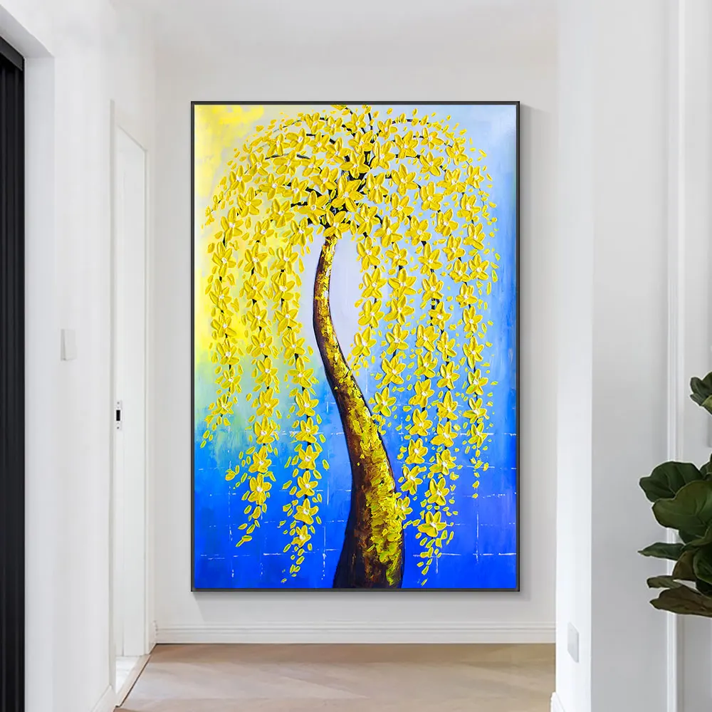 

Yiqing Thick Textured Knife Trees Painting Canvas Wall Art Oil Painting 100% Hand Painted Unframed For Bedroom Living Room Decor