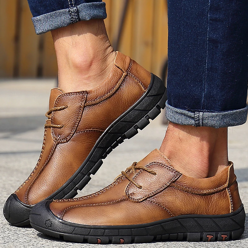 

Luxury genuine Leather Shoes Men outdoor fashion Oxfords Spring Autumn Non-slip Outdoor Mens Shoes Rubber Sole Autumn Men Shoes