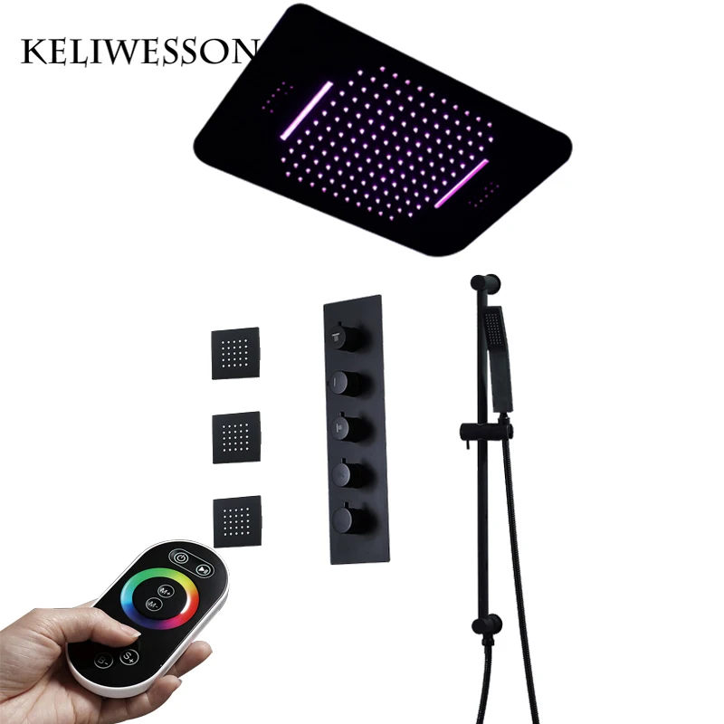 

Bluetooth музыкальная черная насадка для душа, светодиодный душ, потолочный смеситель для душа, термостатический смесительный клапан для душа