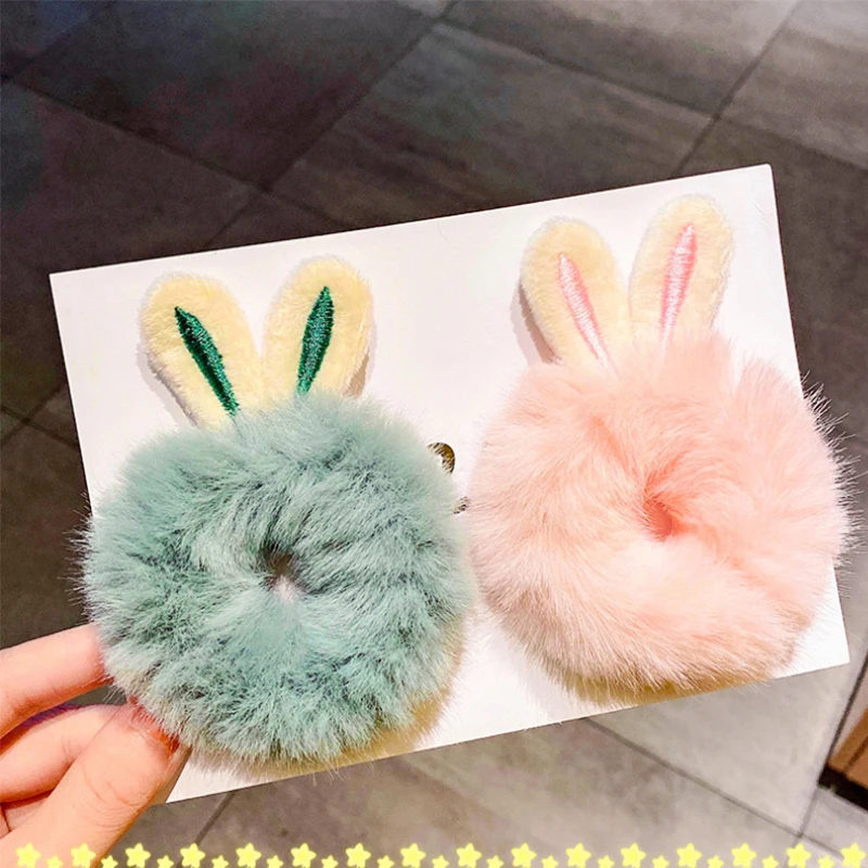 

Girls Colorful Cute Elastic Plush Hair Bands Ponytail Holder Children Rubber Band Stylish Scrunchie Kids Hair Accessories