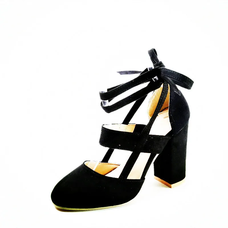 

2020 large women's shoes new Suede Ankle Strap thick Heels Sandals women's shoes