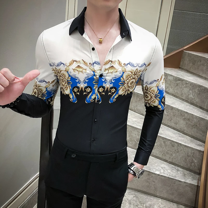рубашка мужская осень новый принт 2019 платье modis с длинным рукавом|fitted tuxedo shirt|tuxedo