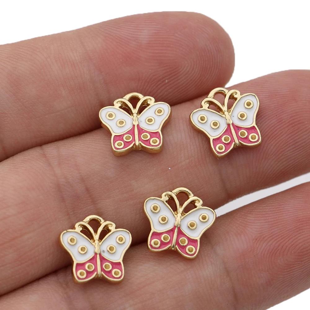 

6Pcs Gold Color Pink Enamel Butterfly Charm Pendant for Jewelry Making Earrings Bracelet Necklace Accessories DIY Craft Findings