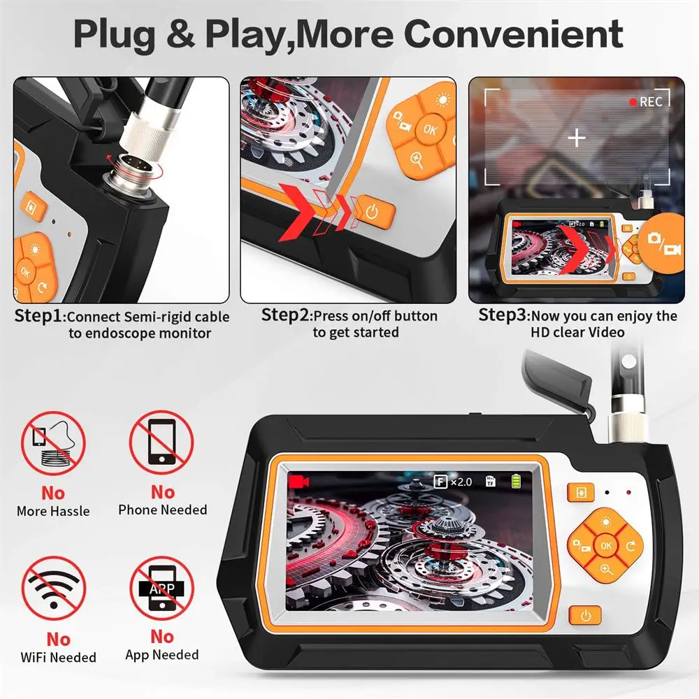 LIMINK 1080P Dual Lens Endoscope Camera 4.3”IPS Screen 5.5mm IP67 Metal Cable Digital Snake Inspection for Car | Безопасность и