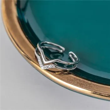 

S925 Sterling Silver Japanese V-shaped Double Layer Ring Female Simple and Delicate Open Ring