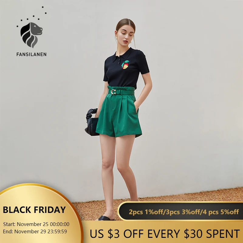 

Женский вязаный Ретро-пуловер fansilзанен, прямой Топ с коротким рукавом, свитер с воротником-поло, для офиса, на лето, 2021