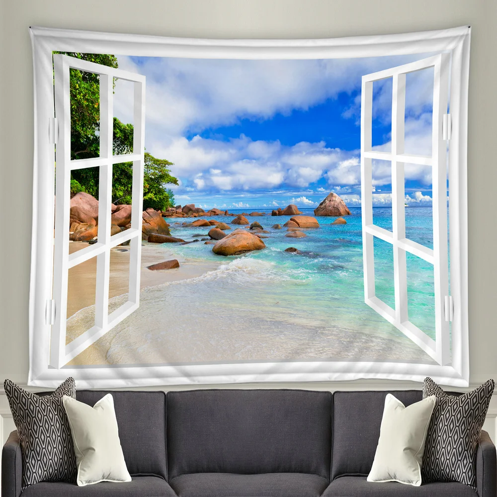 Солнце гобелен с морской тематикой океан пляж настенный водный пейзаж пляжное