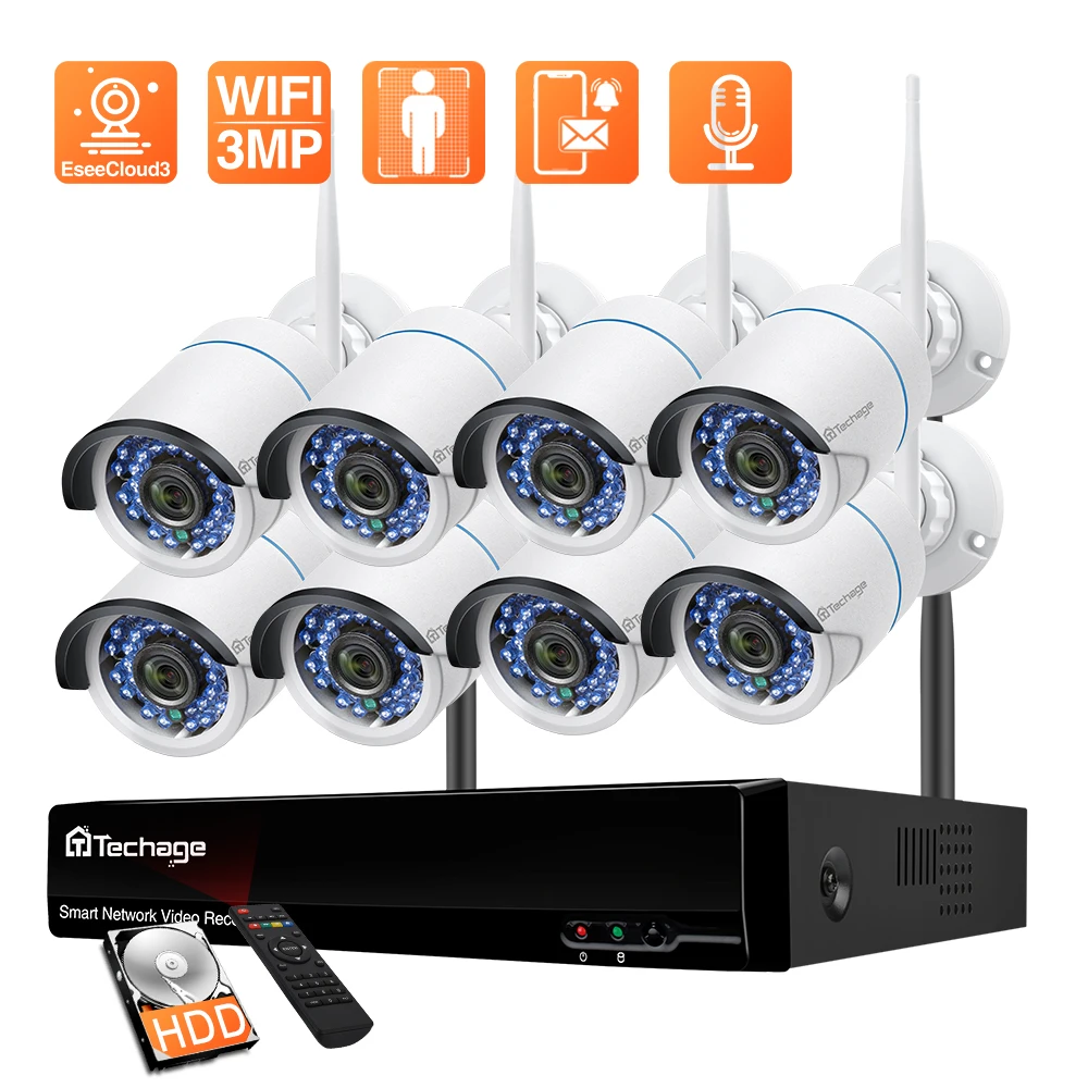 Techage 8 канальный 3 мегапиксельный беспроводной сетевой видеорегистратор H.265 WiFi IP