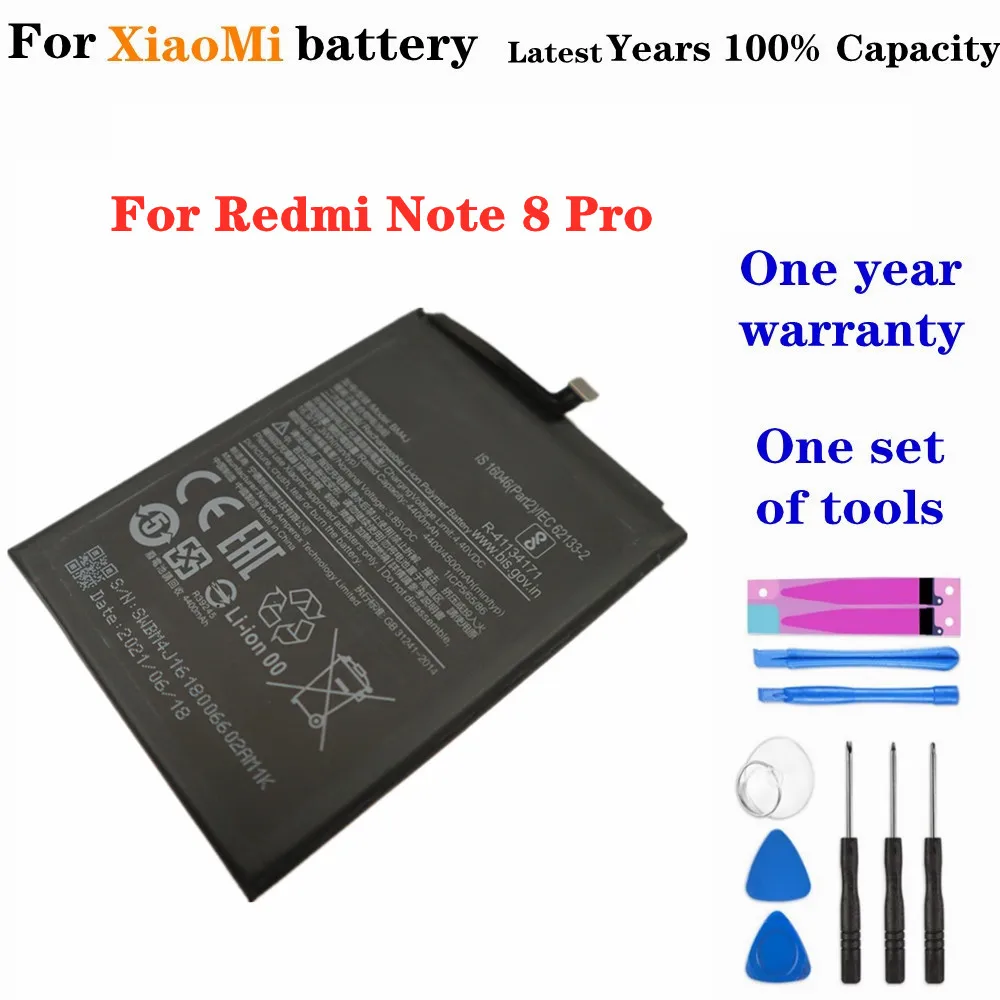 

New BM4J Battery For Xiaomi Redmi Note 8 Pro Note8 Pro Phone Battery 4500mAh High Quality Genuine Replacement Batteries +Tools