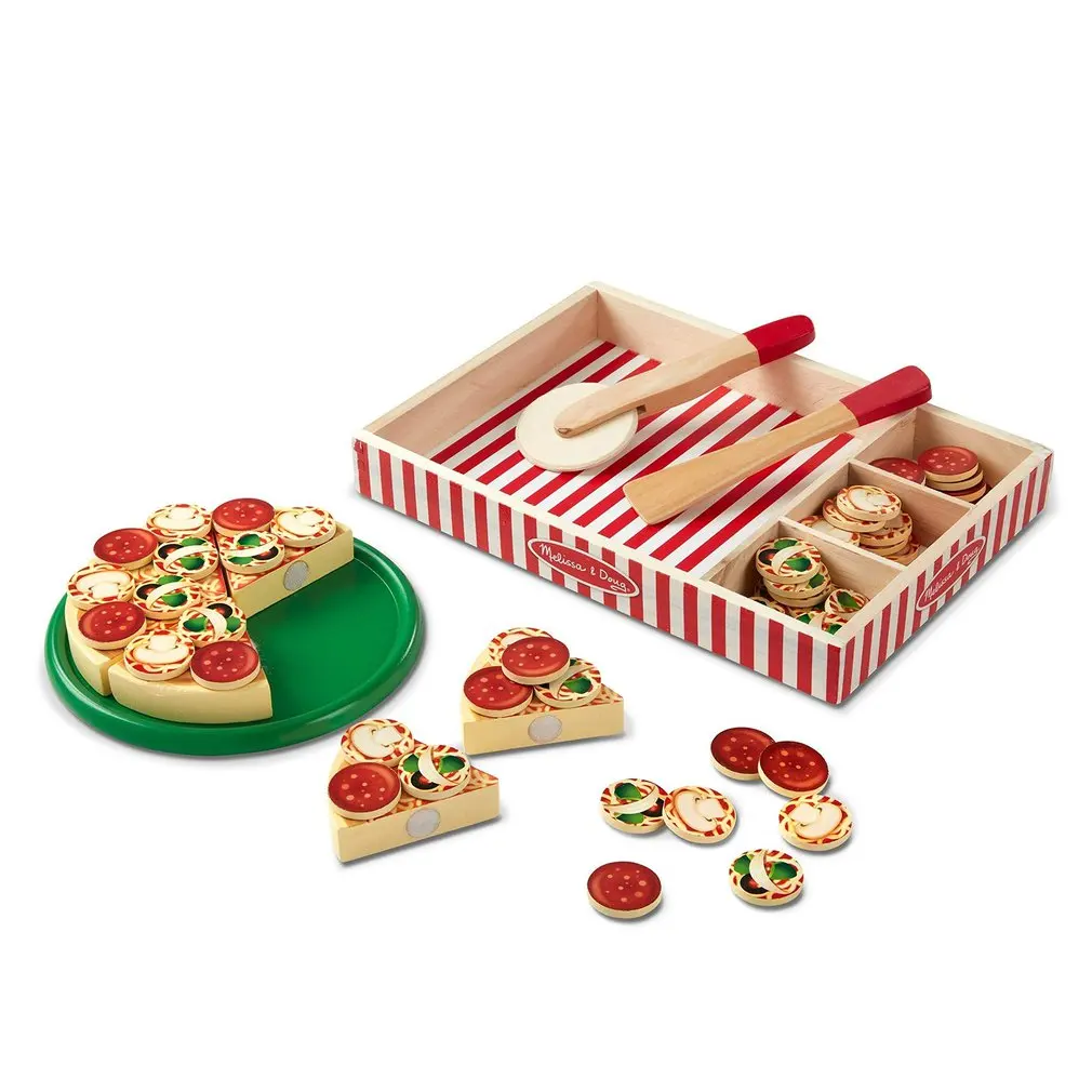 

64 Pcs Pretend Play Wooden Pizza Toy for Kids, Pizza Play Food Set for Children Pizza Party Food Cooking and Cutting Wooden Play