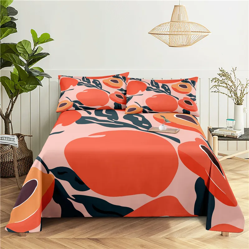 

Cartoon Peach 0.9/1.2/1.5/1.8/2.0m Digital Printing Polyester Bed Flat Sheet With Pillowcase Print Bedding Set