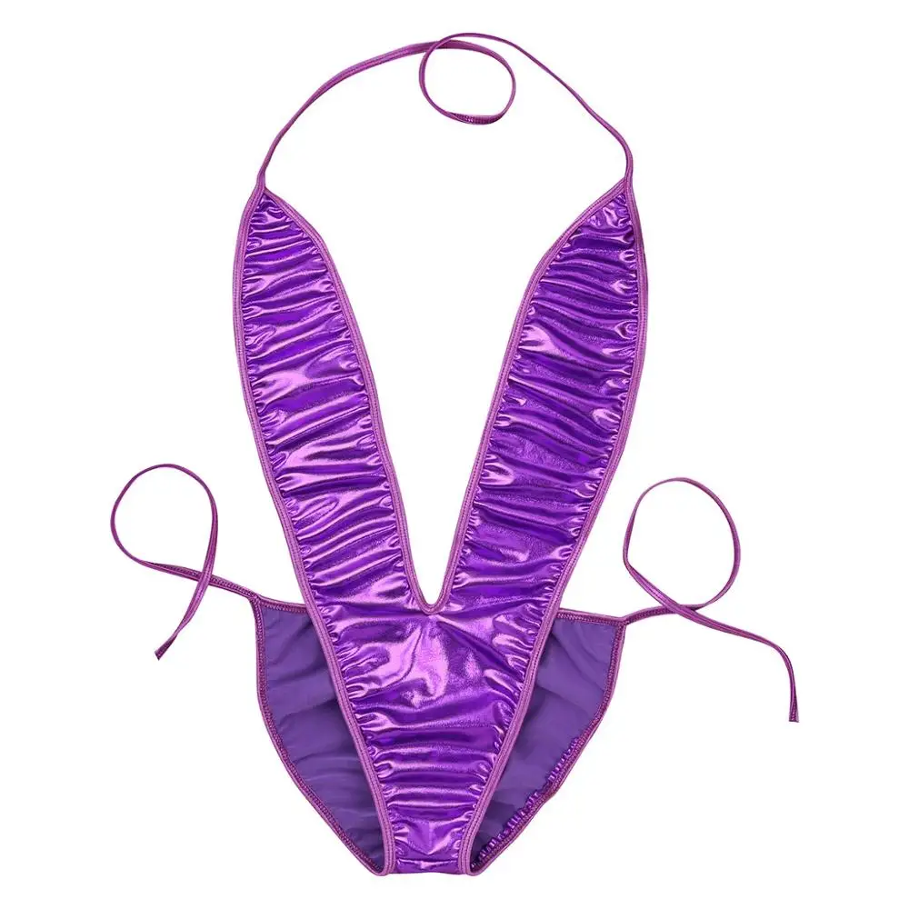 Женский Блестящий купальный костюм женское белье лакированная кожа Цельный боди