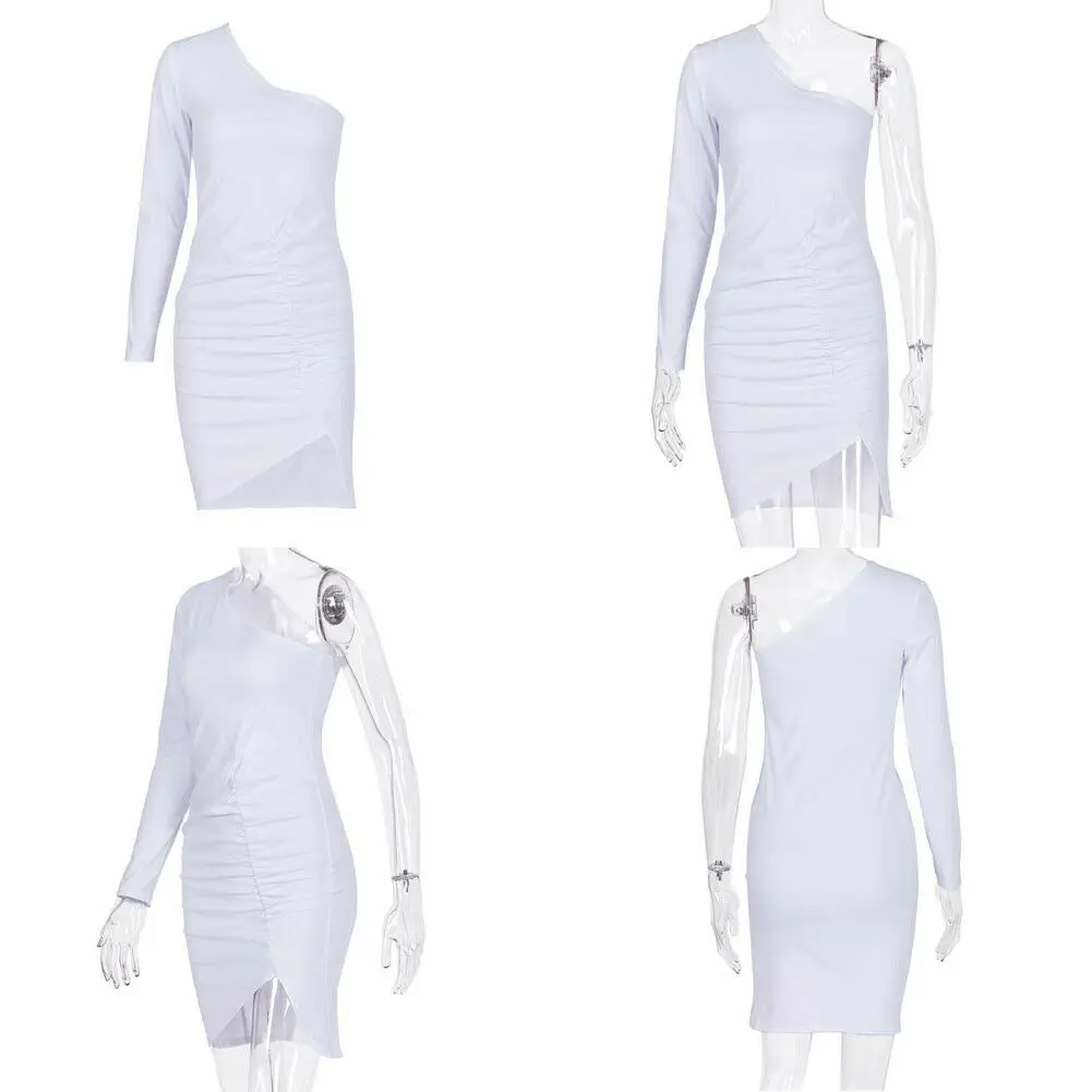 Женское пикантное облегающее мини-платье на одно плечо с длинным рукавом