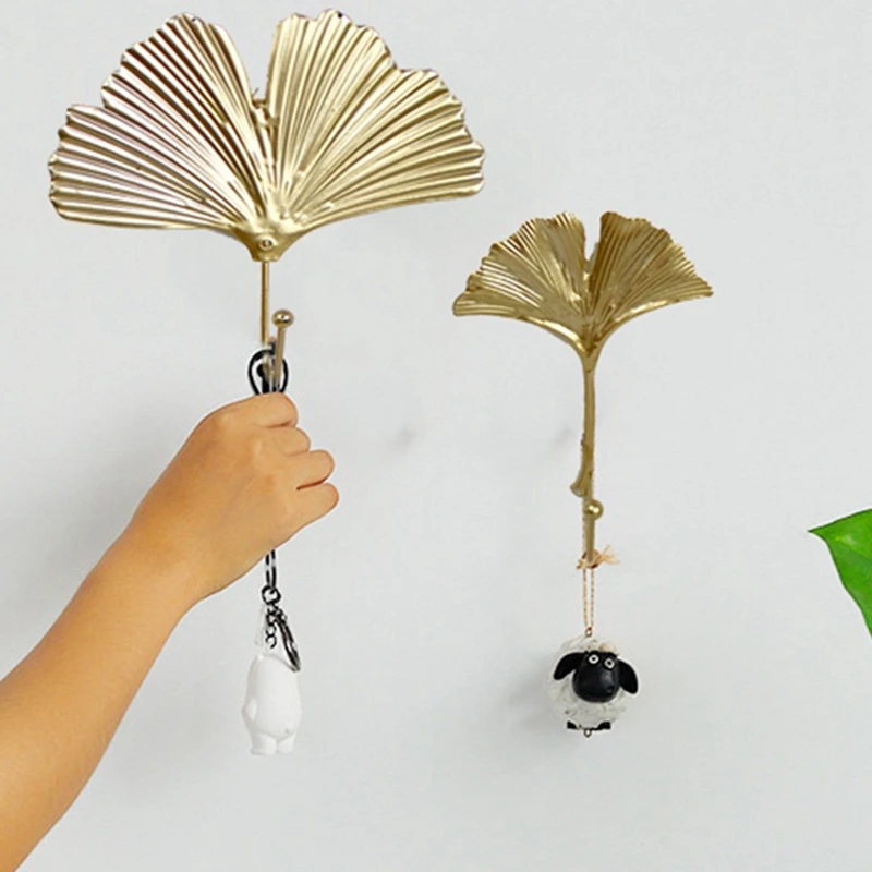 

Nordic Gold Green Leaves Wall Hooks Creative No-punch Door Wall Wardrobe Clothes Bag Rack Home Scarf Hanger Hook New