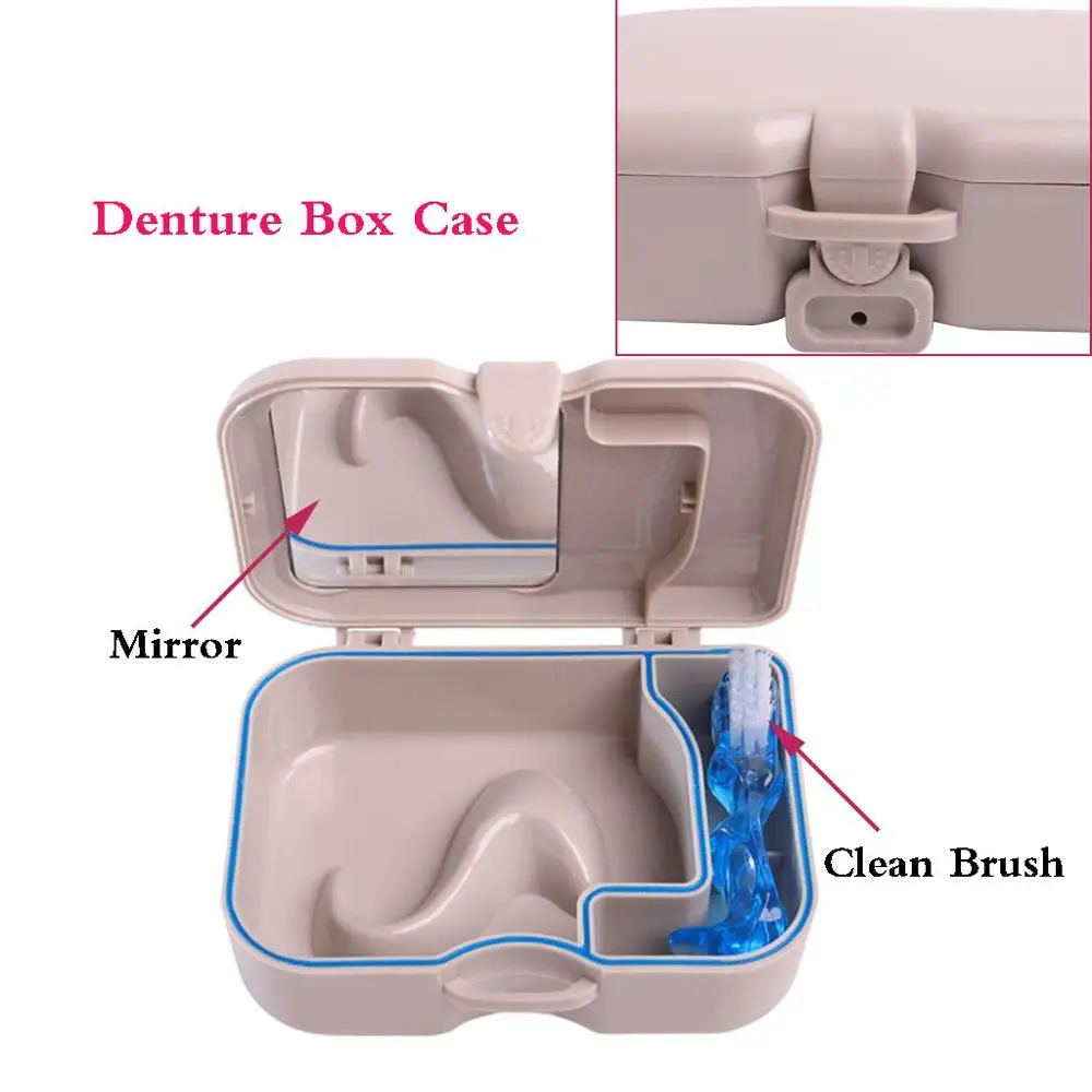 1 комплект пластиковый чехол для зубных протезов с зеркалом и чистящей