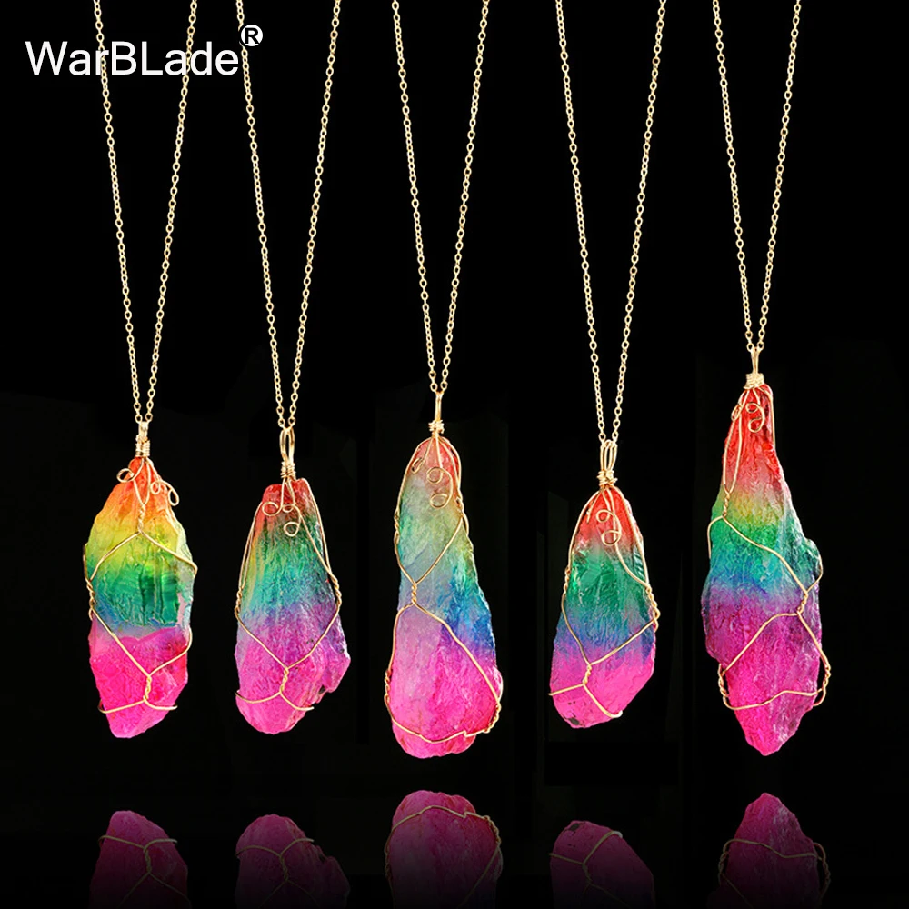 Натуральная подвеска WarBLade из камня и хрусталя ожерелье Радужное асимметричное