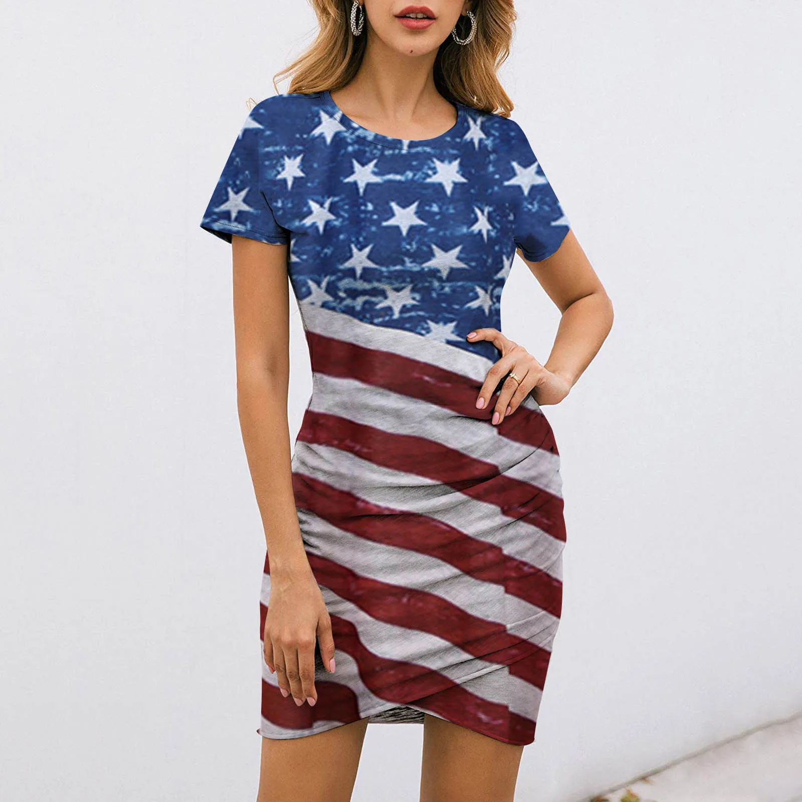 

2020 new fashion sexy women's dress summer sexy round independence day print mini skirt woman silky dress