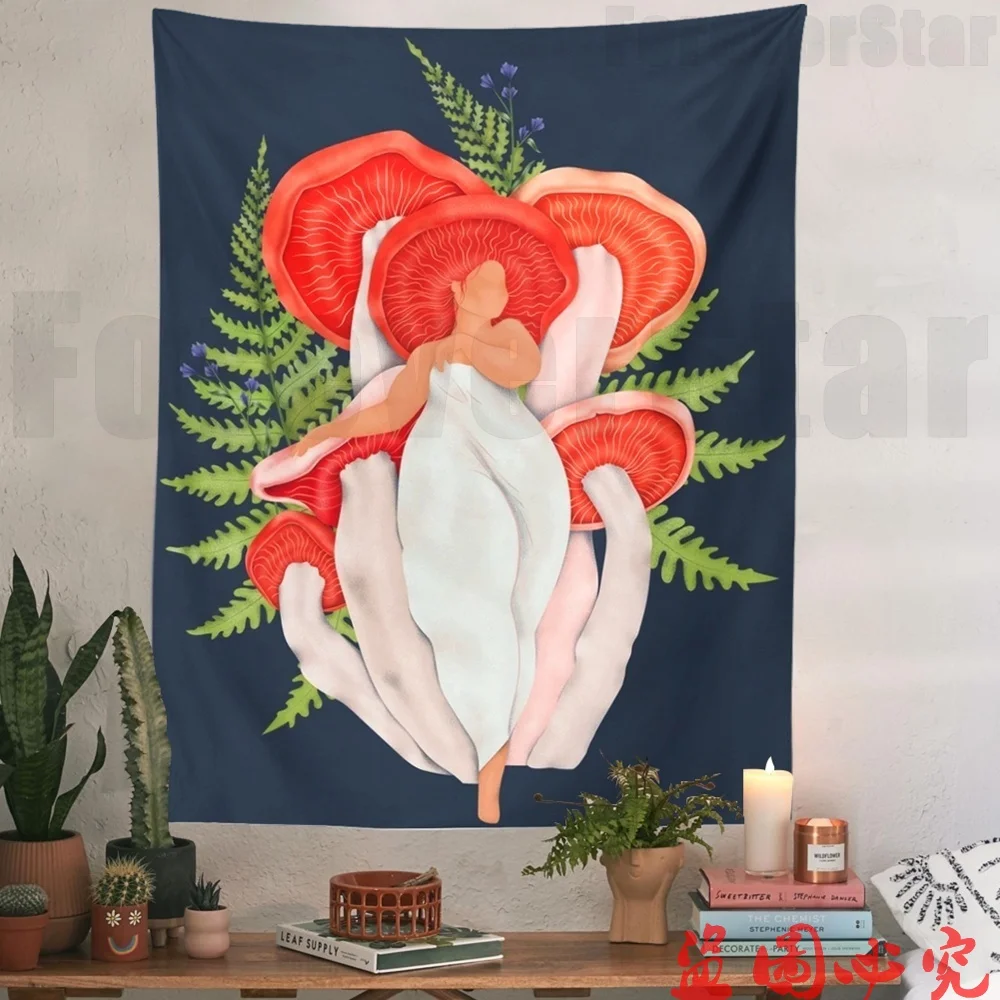 

Psychedelic Mushroom Girls Tapestry Botanical Wall Hanging Boho Decor Wall Cloth Tapestries Hippie Mandala Wall Carpet