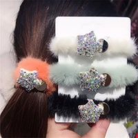 the new imitation rabbit fur head rope cute mink hair ornaments point diamond five pointed star rubber band thick hair circle